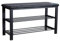 Home Source Shoe Storage Bench, 2 Open Shelves, Black Metal Frame, Bedroom Hallway Entryway Organiser, Black PU Leather Padded Seat