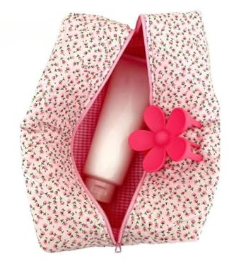 Aucuu Trousse de Maquillage matelassée, Matelassé Grande Capacité pour Pinceaux Maquillage, Trousse de Maquillage Florale en Coton Trousse Maquillage Femme Voyage pour Femme et Fille