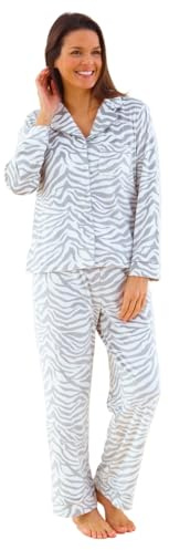 Love to Sleep Women's Velour Pyjamas Sets Cosy Super Soft Luxury Gift UK Seller - Grey Zebra - Size 8/10