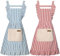 G-LIKE Damen Mädchen Schürze Küchenschürze – 2er Set Kochschürzen mit Spitzen Tasche Schnüren Ölbeständig Schmutzabweisend Baumwolle Leinen Korallenvlies für Kochen Backen Grillen (RotBlau)