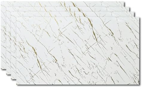 LoXus-Wandpaneele Marmoroptik Weiß mit Gold–PVC Wandverkleidung–küchenrückwand 4 Pcs 120x60cm- Duschrückwand & Küchenrückwand –Wasserfeste 3D Deko Paneele für Bad,Dusche, Küche, Wohnzimmer & TV Wand