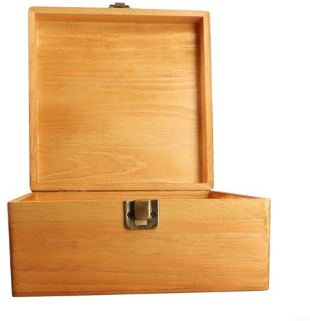 WIIYENA Holzkiste mit Deckel klein Aufbewahrungsbox aus Holz rechteckigb aus Kiefernholz aus Massivholz handgefertigt handgefertigt eine Geschenkbox Holz(M：19.5 * 19.5 * 10cm)