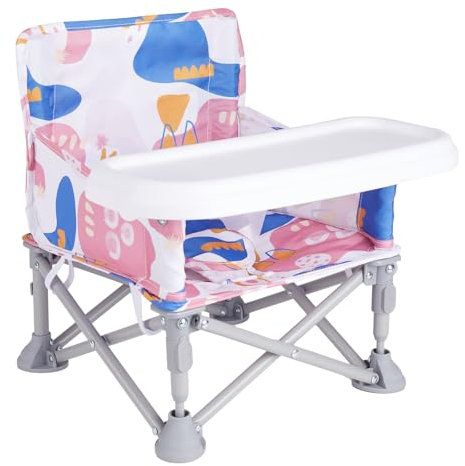 Portable Baby Booster Seat with Tray, Toddler Booster seat for Dining, Camping, Travel, Baby Chair Fold and Lightweight, 6 Months to 3 Years Old Indoor Outdoor Use CH2408