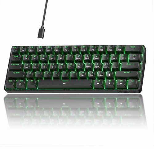 TMKB 60% Mechanical Gaming Keyboard, Red Linear Switch, LED Backlight, Anti-Ghosting, Detachable USB-C, Double-Shot Keycaps, 61 Keys, Wired, Black