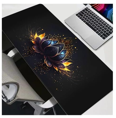 HUANGSHIJUNOUS Tapis de Souris Lotus Noir et Or Accessoires de Jeu Notbook Ordinateur Speed ​​PC Gamer Clavier Tapis de Bureau Tapis de Souris(90x40cm)