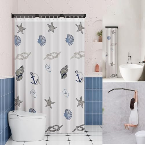 CVERTHAF Tenda da Doccia Pieghevole in Lega di Alluminio, Asta per Tenda da Doccia Antiscivolo Senza Fori, Asta per Tenda da Doccia angolare per Camper, Bagno, Camera da Letto, camerino (Stile 2,5 pi