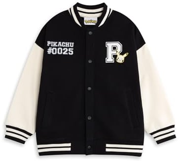 Pokémon Pikachu Bomberjacke für Jungen in Schwarz | Unisex-Kinder-Unijacke mit Grafiken | Langarm-Freizeitoberbekleidung | 0025 Index-Charakterbekleidung