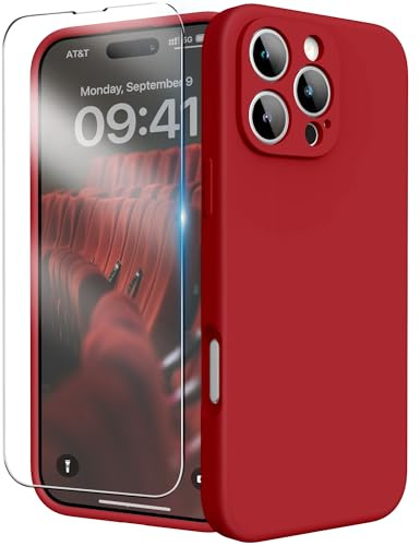 INGIDO for iPhone 16 Pro Max Case Silicone with Screen Protector,Red | Camera Protection,Liquid Silicone,Anti-Scratch Soft Microfiber Lining,Shockproof Protective Cover for iPhone 16 Pro Max 6.9