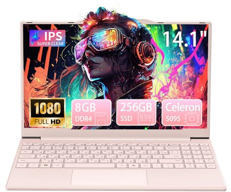 Auusda Laptop da 14 pollici, quad-core N5095 (fino a 2,9 GHz) 8 GB DDR4 256 GB SSD, laptop economico, HDMI, USBx2, Micro SD, memoria espandibile fino a 2 TB, notebook per studenti e uffici rosa