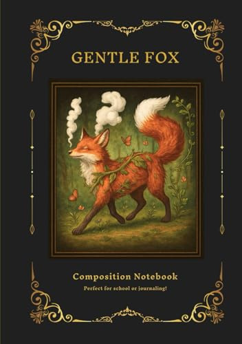 Composition Notebook College Ruled: Fox Fairytale Vintage Fantasy Green Forest style, Back To School Gift for Student or Journaling daily, 7 x 10, Wide Lined, 111 pages