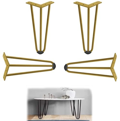 XMDEUR Lot de 4 pieds de table dorés en épingle à cheveux de 65 cm Capacité de charge 500 kg
