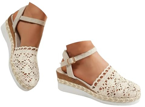 Sandalias Plataforma Mujer Esparto Cuña Cerradas Sandalias Comodas Alpargatas Verano Cierre de Hebilla Vestir Yute Zapatillas Barefoot Antideslizantes Zapato Elegantes Flexibles Sandalia Novia Fiesta