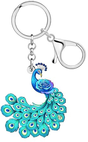 LONYOO Acryl Pfau Geschenke für Frauen Pfau Schlüsselanhänger Charms Vogel Schlüsselring Zubehör Natur Geschenke für Vogelliebhaber Damen Mädchen (Marine)