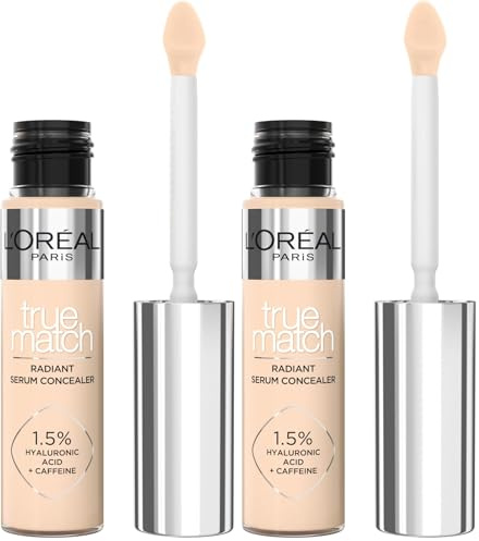 L'Oréal Paris Concealer für ein natürliches Strahlen, Feuchtigkeitsspendend und aufpolsternd, Gesichts Make-Up mit Hyaluronsäure und Koffein, True Match Radiant Serum Concealer 2R, 11 ml