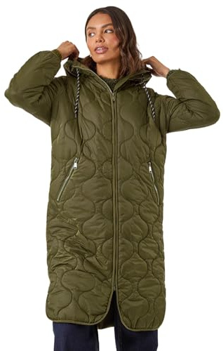 Roman Originals Fleece Lined Quilted Hooded Coat for Women UK - Ladies Everyday Autumn Winter Comfy Soft Evening Vacation Work Party Night Out