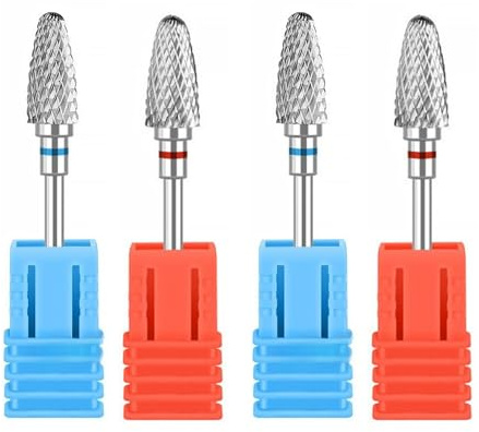 Buaak 4 Stück Nagelfräser Bits, Hartmetall Fräser Aufsätze mit Maisform, 2.35mm Nail Drill Bits für Gelnägel Acryl, Profi Nagelhautentferner Maniküre Set (Blau & Rot)