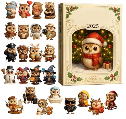 Weihnachts Advents Spielzeug 2025 | 2D Flaches Acryl Ornament | 2025 Eulen Anhänger Adventsspielzeug Für Kinder,Für Männer en Jugendliche Teenager Mann Sohn Tochter