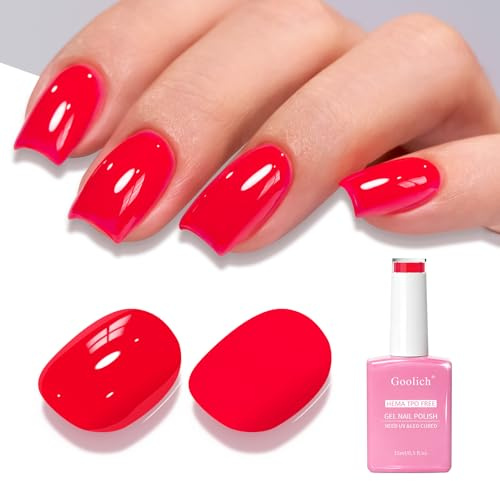 Goolich Red Gel Polish, 0.5 Fl Oz HEMA & TPO Free Strawberry Neon Red Gel Nail Polish Soak off U V LED Spring Summer Nail Design Manicure Salon for Women Girl