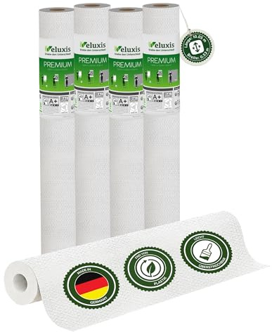 Vliestapete Premium 4er-Set Textiloptik in Querstruktur – 10,05 m × 0,53 m | Renoviervlies Textiloptik in Querstruktur, rissüberbrückend, blickdicht, überstreichbar, Made in Germany I Veluxis ®
