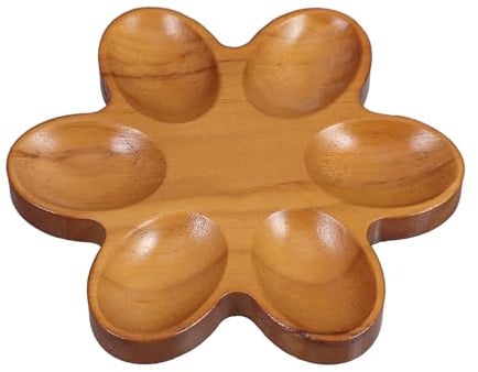 Homoyoyo Porte-œufs en Bois à Motif Floral, Petit Plateau à Œufs Durs en Bois, 6 Compartiments, pour Réfrigérateur, Support Décoratif de Pâques, Assiette à Poser sur Le Plan de Travail de La