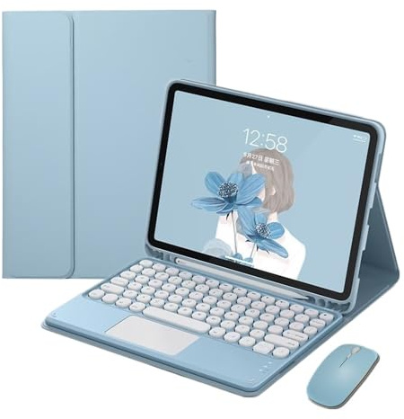 HENGHUI Keyboard Case Mouse for iPad Mini 5th Generation/iPad Mini 4 Case with Detachable Color Keyboard with TouchPad Cute Round Key,Blue