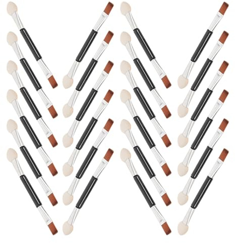 Didiseaon Ensemble de 30 Pinceaux de Maquillage Yeux à Double Embout Argenté en Aluminium, Applicateurs Biseautés et Embouts Latex Réutilisables, Brosses à Sourcils et Fards à Paupières,