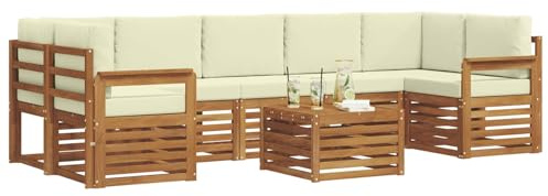 vidaXL Sofagarnituren 8 pcs Natur und Creme Massivholz Akazie, Elegantes Garten-Sofa, modernes Lounge-Set für draußen, langlebige Terrasse, gemütliche Sitzmöbel