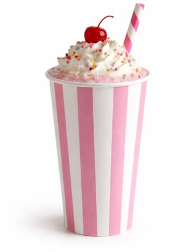 bar@drinkstuff Pink Striped Milkshake Paper Cups 16oz 450ml – Disposable Cold Drink Cups for Milkshakes, Smoothies & Parties – Striped Takeaway Beverage Cups (1000, Pink)