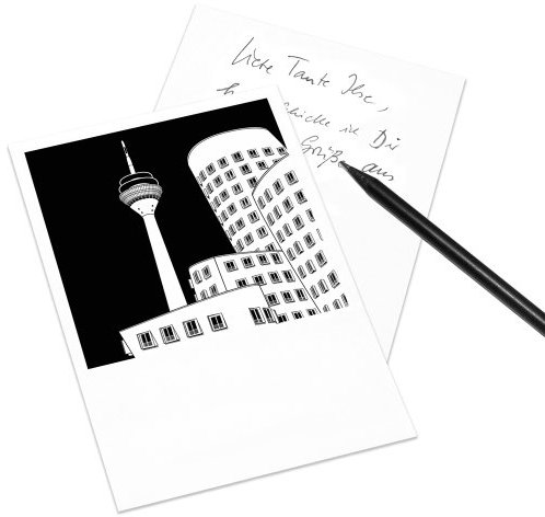 Postkarte Stadtgrafiken im Retro-Stil - Motiv: Düsseldorf, Neuer Zollhof