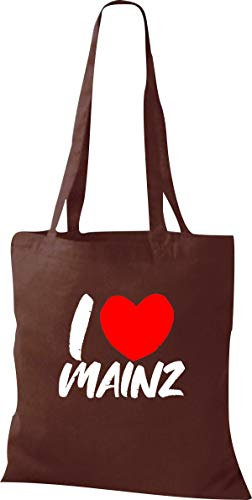 Shirtinstyle Stoffbeutel, I Love Mainz, Lieblingsstadt, Heimatort, Familie, Urlaub, City, Stadt, Sprüche, Beutel, Jute, Tasche, Shopper, Farbe Chocolate