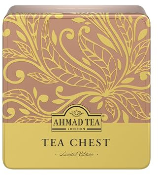 Ahmad Tea - Tea Chest - Geschenkdose mit Schwarz- und Grüntees - Earl Grey, English Tea No 1, English Breakfast, Grüner Tee - Einzeln verpackt und aromaversiegelt - 40 Teebeutel