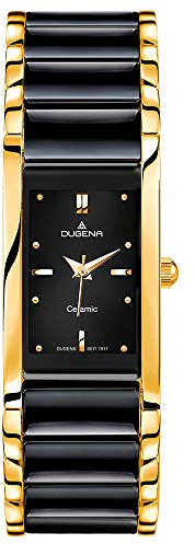 Dugena Damen-Armbanduhr 4460591 Quadra Ceramica, Quarz, schwarzes Zifferblatt, Keramik-Edelstahl, gehärtetes Mineralglas, Klappschließe, 3 bar