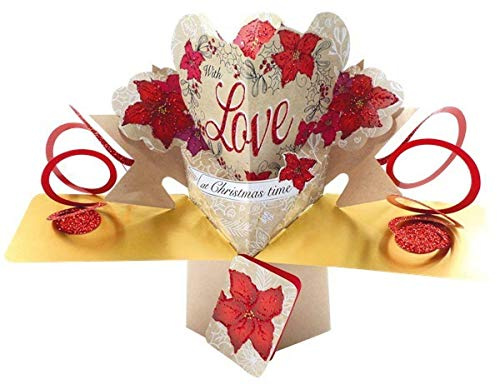 Second Nature Love Heart and Poinsettias Pop Up Christmas Card