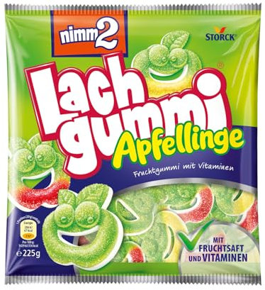 nimm2 Lachgummi Apfellinge – 1 x 225g – Saure Fruchtgummis mit Fruchtsaft und Vitaminen