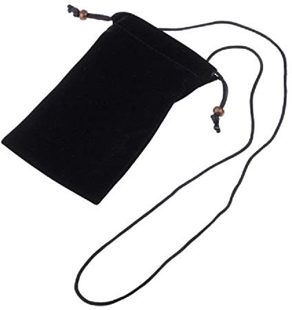 DFV mobile - Etui Tasche aus Stoff Kunstwildleder Weichem Tuch mit Kette und Schleife-Verschluß für Nokia E72 - Schwarz