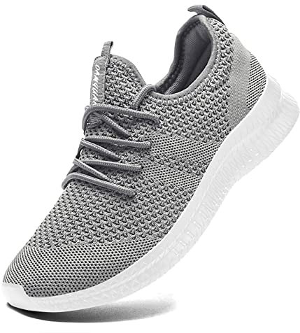 FUJEAK Herren Walkingschuhe Turnschuhe Fitnessstudio Sportschuhe Sneaker Running Tennis Schuhe Freizeit Straßenlaufschuhe Fashion Leichtgewichts Atmungsaktiv Schlüpfen Schuhe Grau 43 EU