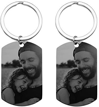 Zysta Personalized Text & Fotogravur - Edelstahl Dog Tag Schlüsselanhänger Erkennungsmarke ID Tag Gravurplatte keychain Schlüsselbund für Personalisierte Geschenke (2 Stück- Mit Text & Fotogravur)