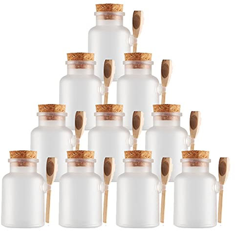 TIANZD 10 Stück 200ml Matt Transparent Kunstoff Badesalz Dose Leere Tiegel Dosen Cremedose Leerdose Kosmetische Salbe Bath Salt Behälter mit Kork-Verschluss Holzschaufel