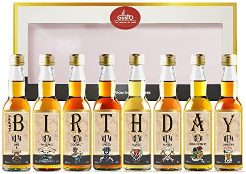 Premium Miniature Flavoured Rum Tasting Gift | Birthday Printed Selection Box | 40ml Each (Pack Of 8)