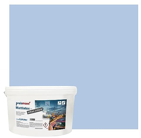 Preismaxx Mattlatex Farbe für Innen urban colors, bunte Wandfarbe Latexfarbe matt, blau, denim 10L
