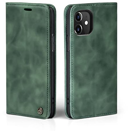 LBH Handyhülle für Apple iPhone 11 in Grün mit Karten- und Geldfach Smartphone Hülle mit Standfunktion Flip Case Schutzhülle Magnetverschluss Vintage