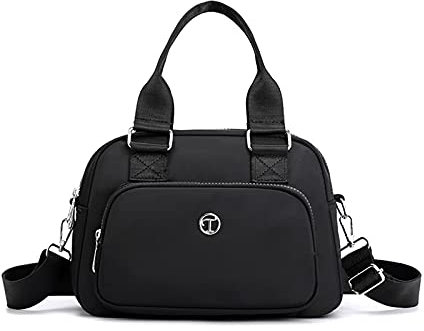 NICOLE & DORIS Handtasche Messenger Bag Damen Casual Schultertasche Nylon Wasserdicht Leichte Umhängetasche Multi-Tasche Handtasche Reise Schwarz