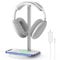 Headphone Stand with Wireless Charger, Gaming Headset Holder Hanger Rack 2 in 1 Wireless Charging Station Dock for iPhone 15/14/13/12/11 Series, AirPods Pro/3/2 and Desk All Headphones, White