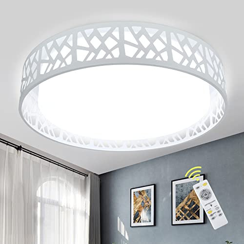 Depuley 35W Led Deckenleuchte Dimmbar Modern, Weiß Deckenlampe Wohnzimmer mit Fernbedienun& Rund Groß Design mit Zeichnung (3000K-6500K) für Schlafzimmer Küche Esszimmer Büro Halle Kinderzimmer