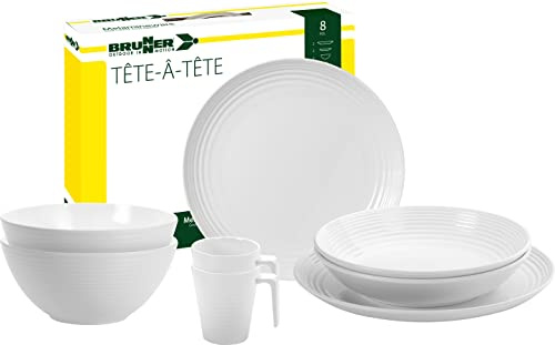 Brunner 0830143N.C7T Set de vaisselle de camping pour 2 personnes, Thête-à-Tête Sphérique, 8 pièces