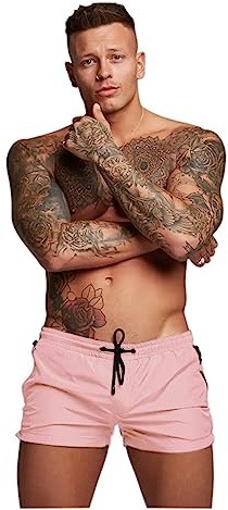 Men’s Swim Trunks Quick Dry Swim Shorts Board Shorts with Triangle Mesh Lining Pink
