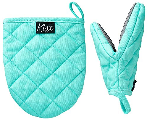 Oven Mitts Heat Resistant – (Aqua Color) Mini Oven Mitts, Silicone Gloves Heat Resistant, Kitchen Gloves for Cooking, Silicone Oven Mitts & Pot Holders Sets, Kitchen Pot Holders & Oven Mitts Sets