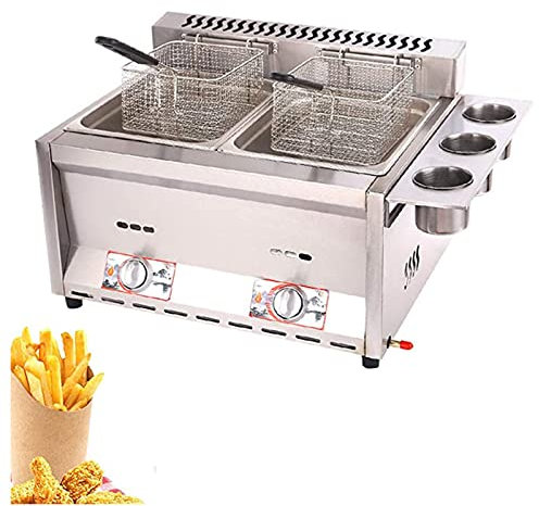 6L*2 Gas-Fritteuse Kommerzielle Arbeitsplatten-Gas-Fritteusen Edelstahl-Fritteuse mit Körben und Temperaturregelung Schnelles Aufheizen Energieeinsparung für Brathähnchen und Pommes Frites