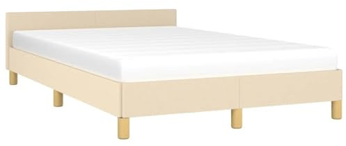 vidaXL Bettgestell mit Kopfteil, Bettrahmen mit Lattenrost, Bett Polsterbett mit Stützbeinen, Schlafzimmerbett Doppelbett, Creme 120x200cm Stoff