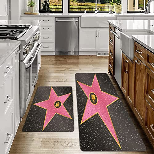 SHIVNAMI 2er Küchenteppich Waschbar rutschfest Teppich,Popstar Party Hollywood Walk of Fame Symbol Promi-Unterhaltungskultur,Küche und im Esszimmer Badematten Set mit Rückseite